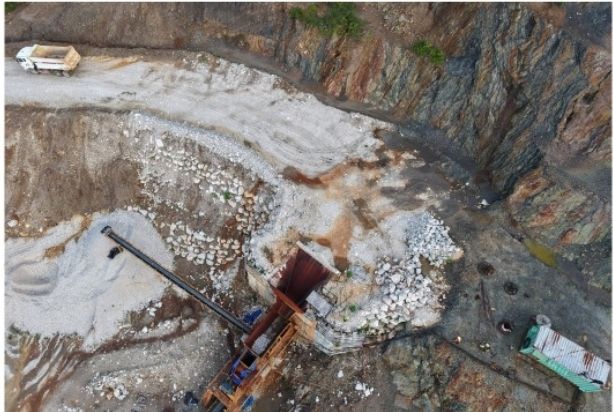 Crusher and surge stockpile, aerial